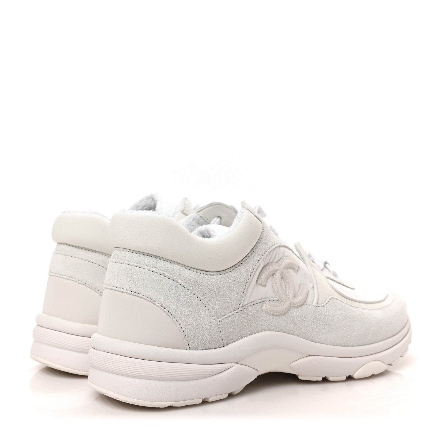 Chanel Suede Calfskin Fabric CC Sneakers 37 White 4 of 7