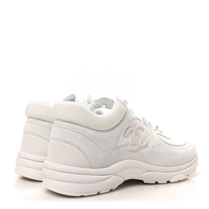 Chanel Suede Calfskin Fabric CC Sneakers 37 White 4 of 7