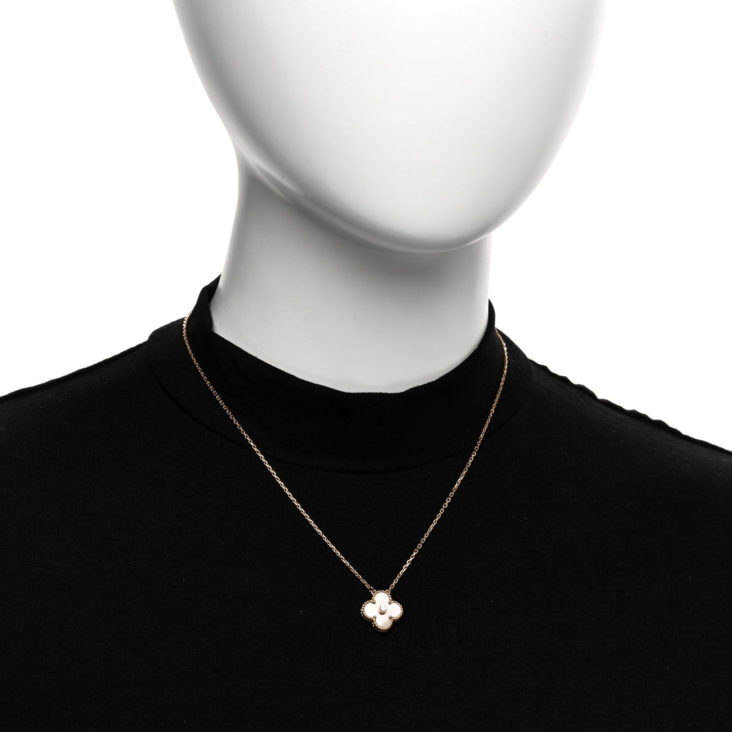 18K Rose Gold Diamond Grey Mother of Pearl Vintage Alhambra Pendant Necklace