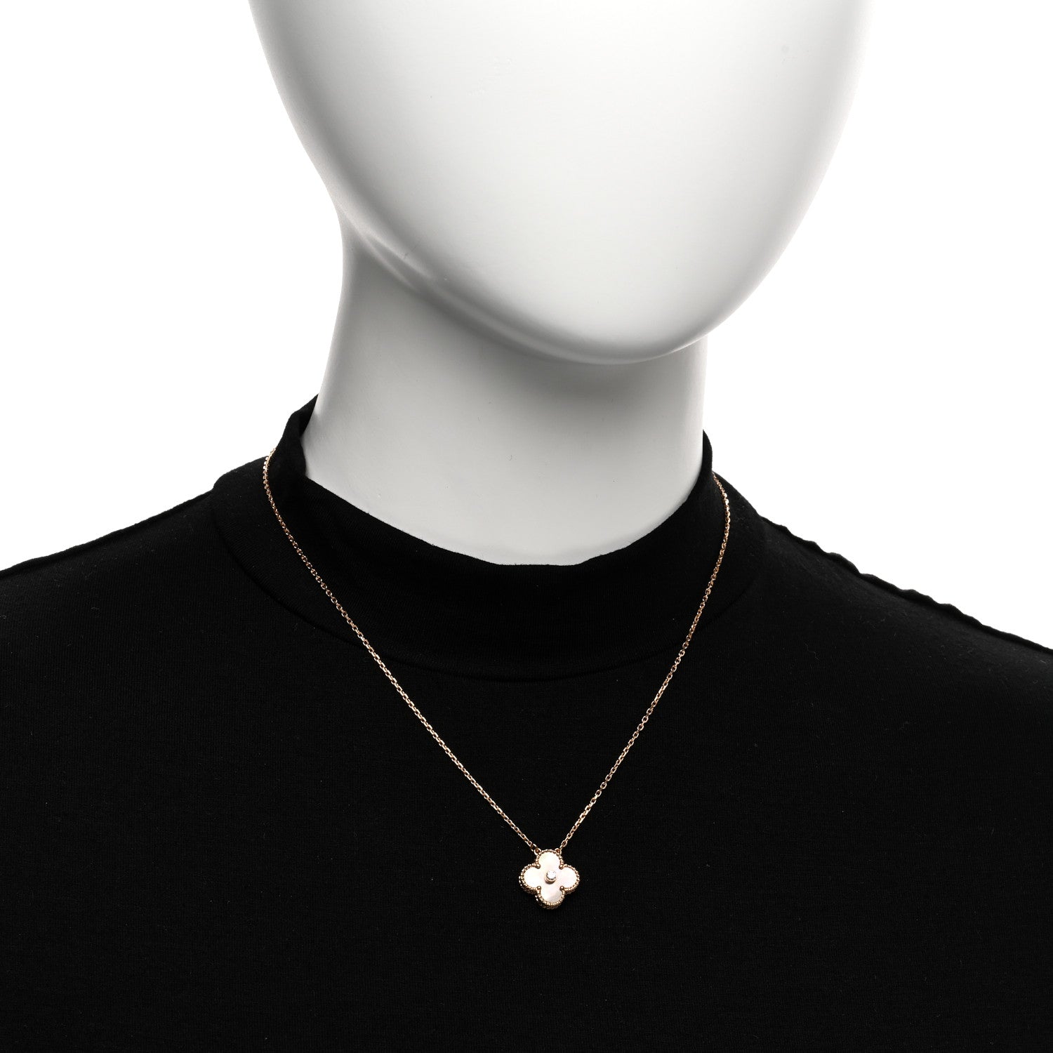 Van Cleef & Arpels 18K Rose Gold Diamond Grey Mother of Pearl Vintage Alhambra Pendant Necklace 2 of 6