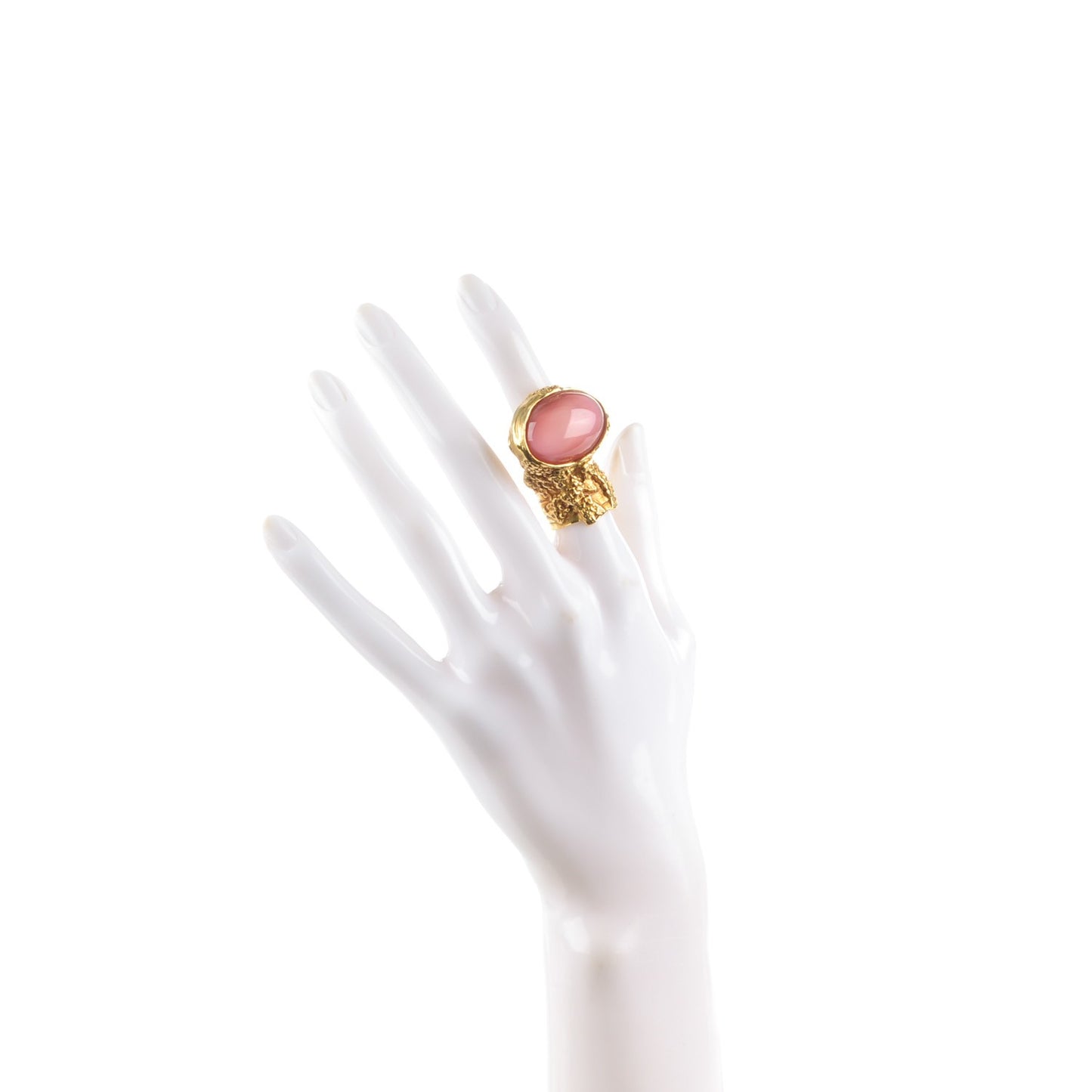 Glass Cabochon Arty Ovale Ring 5 Gold Pink