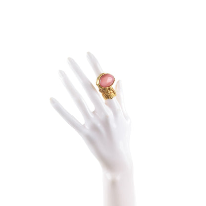Saint Laurent Glass Cabochon Arty Ovale Ring 5 Gold Pink 2 of 4
