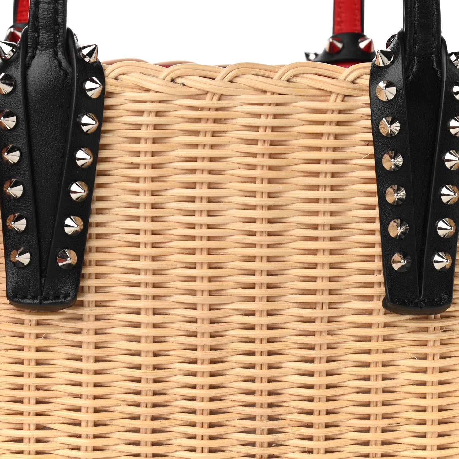 Christian Louboutin Raffia Calfskin Cabata Mini Spiked Tote Beige 14 of 25