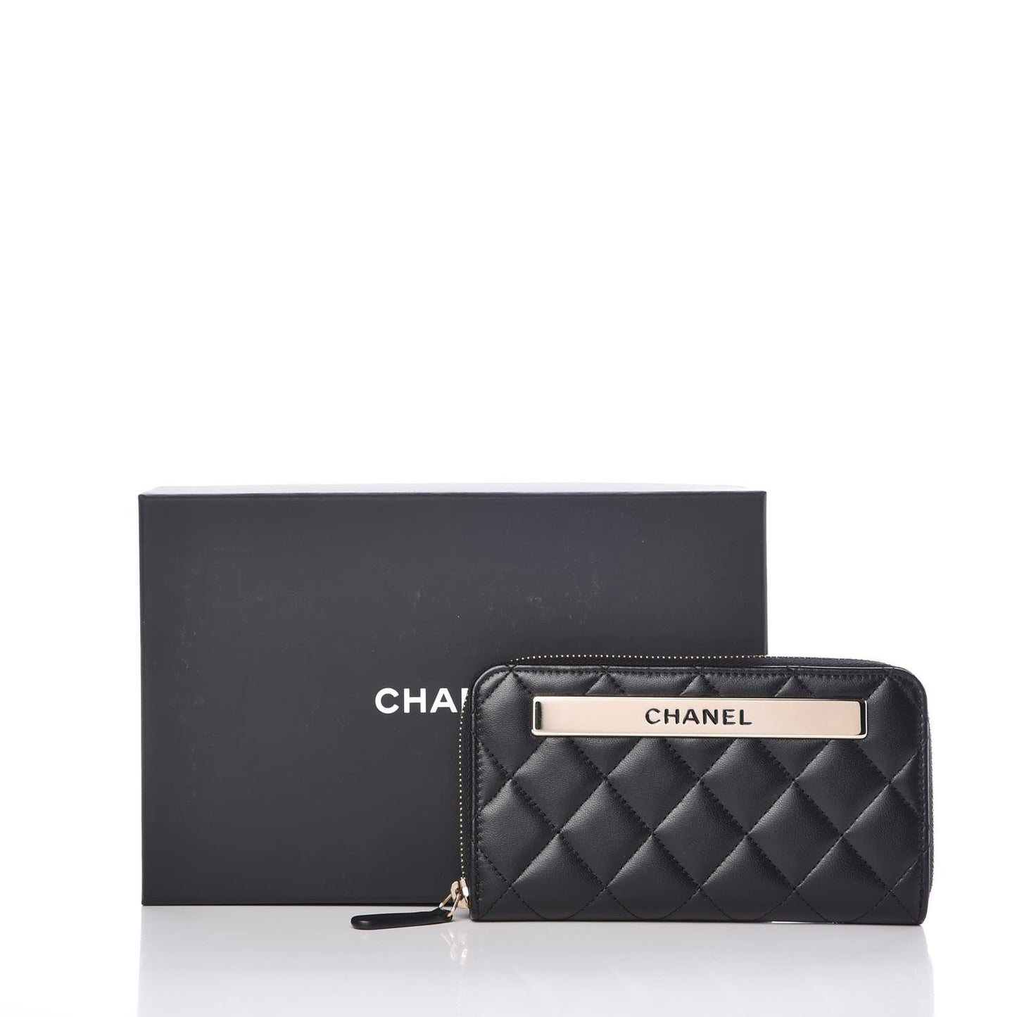 Lambskin Quilted Small Trendy CC Zip Around Wallet Black
