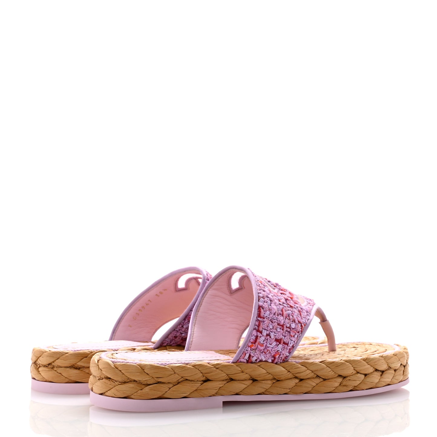 Tweed Mesh Satin CC Thong Sandals 38.5 Light Purple Pink Red