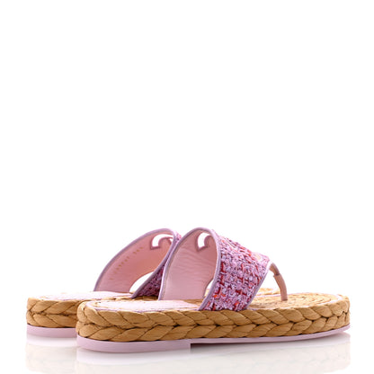 Chanel Tweed Mesh Satin CC Thong Sandals 38.5 Light Purple Pink Red 4 of 9