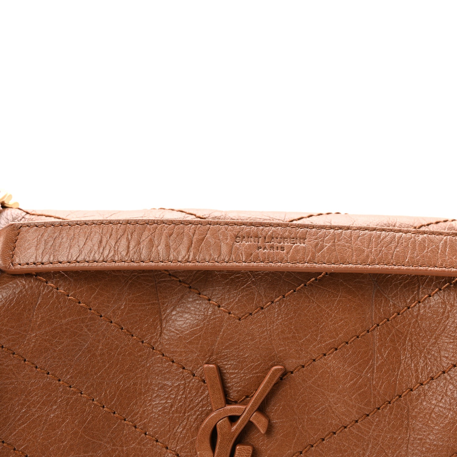 Saint Laurent Crinkled Calfskin Matelasse Monogram Medium Niki Chain Satchel Caramel 7 of 10