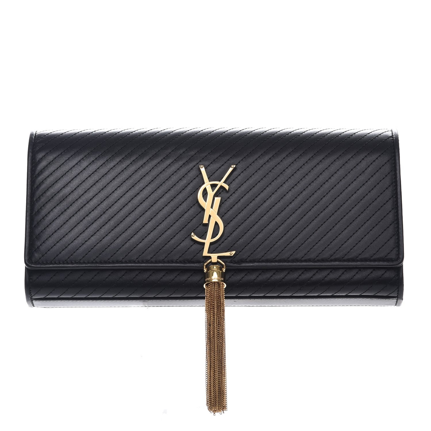 Saint Laurent Calfskin Patterned Cassandre Tassel Clutch Black 1 of 6