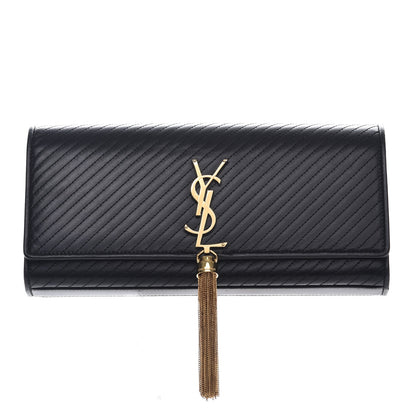 Saint Laurent Calfskin Patterned Cassandre Tassel Clutch Black 1 of 6