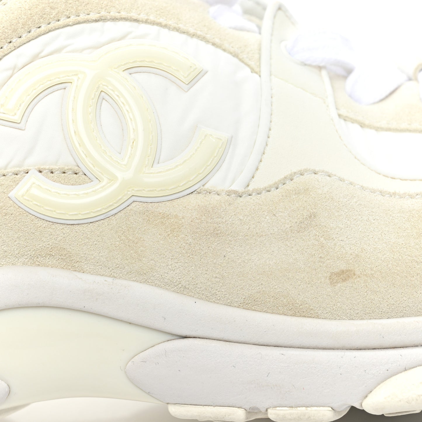Suede Calfskin Fabric CC Sneakers 41 White
