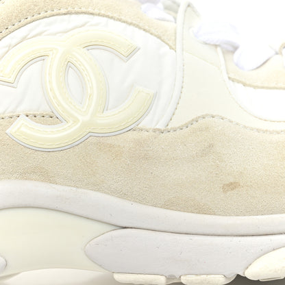 Chanel Suede Calfskin Fabric CC Sneakers 41 White 17 of 19