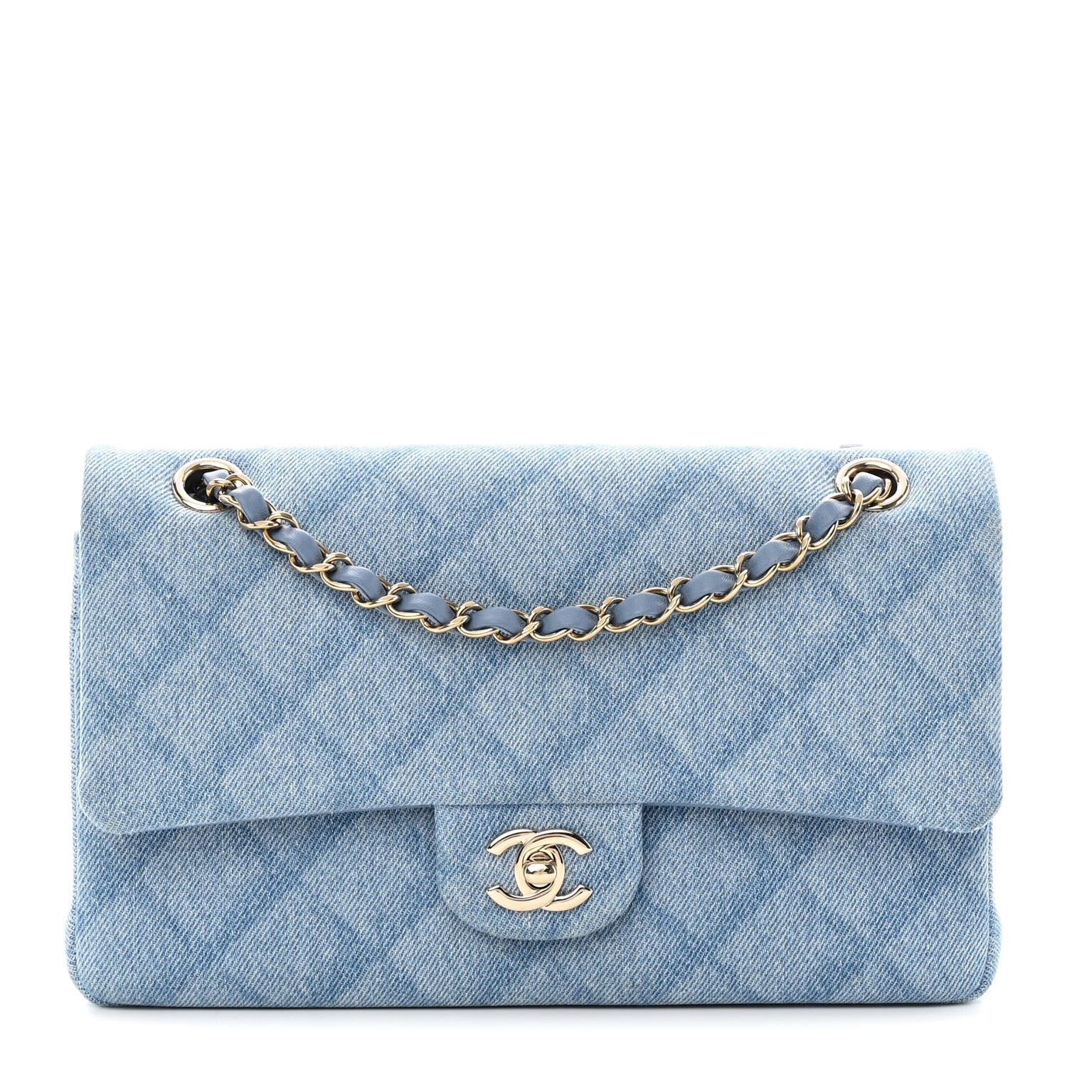 Chanel Printed Denim Quilted Medium Double Flap Light Blue 1 of 13