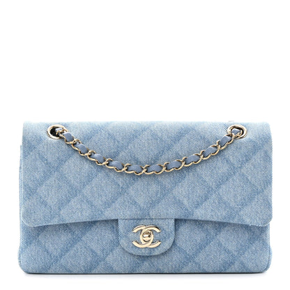 Chanel Printed Denim Quilted Medium Double Flap Light Blue 1 of 13