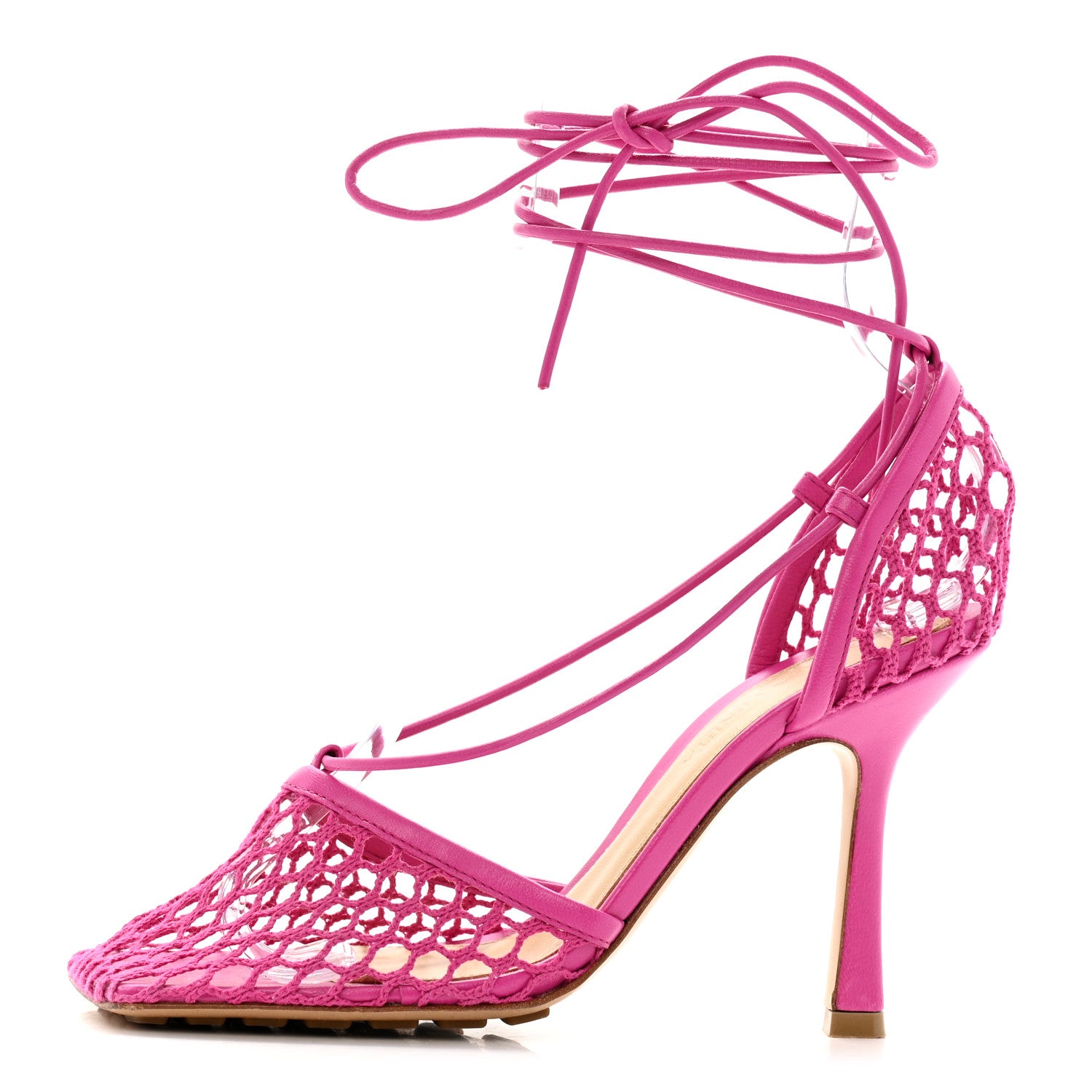 Bottega Veneta Mesh Nappa Stretch Ankle Tie 90mm Sandals 35 Hollyhock 1 of 10