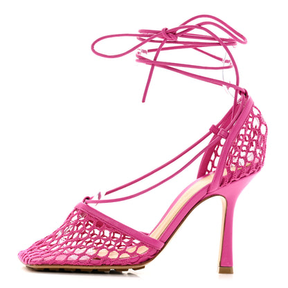 Bottega Veneta Mesh Nappa Stretch Ankle Tie 90mm Sandals 35 Hollyhock 1 of 10