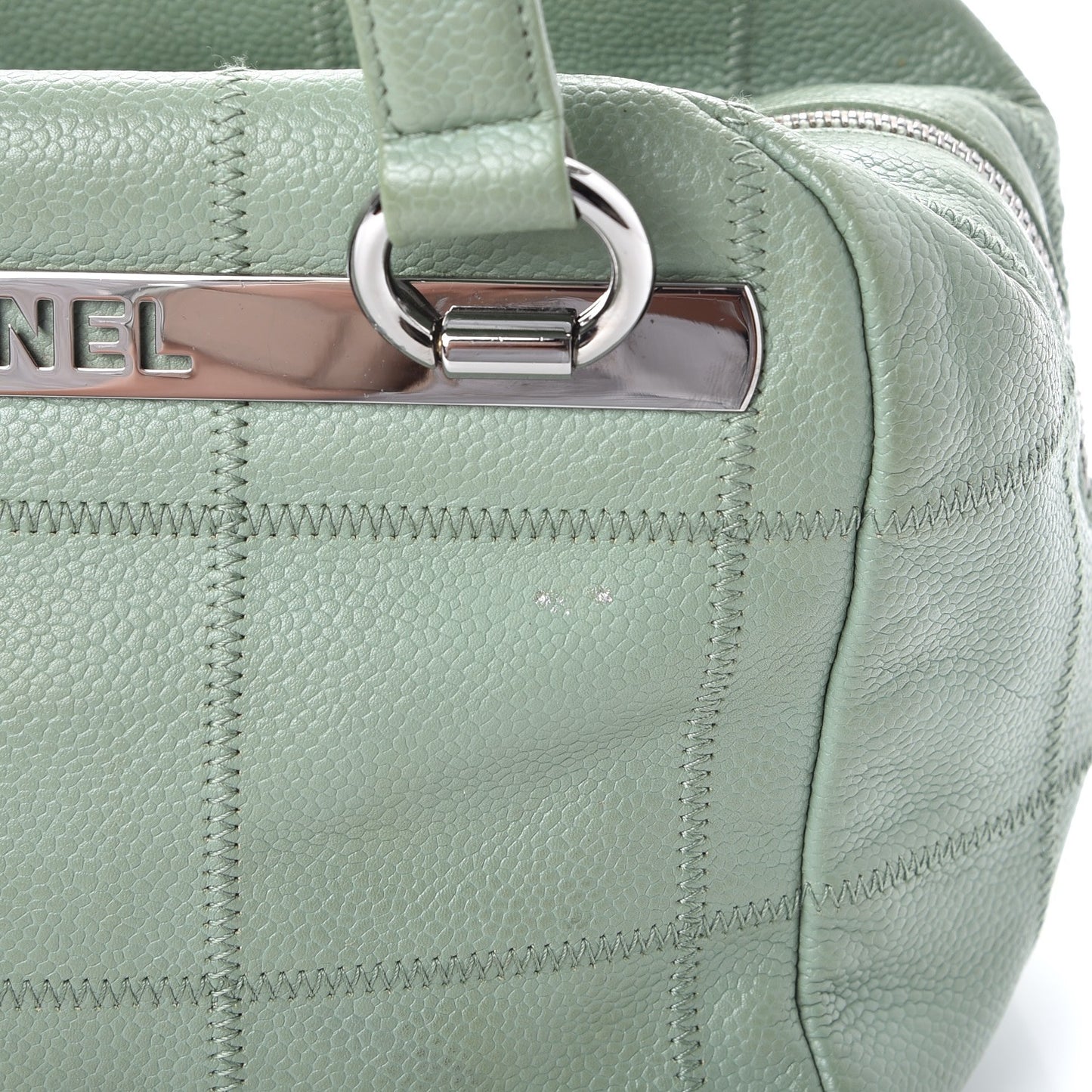 Caviar Square Stitched Tote Green