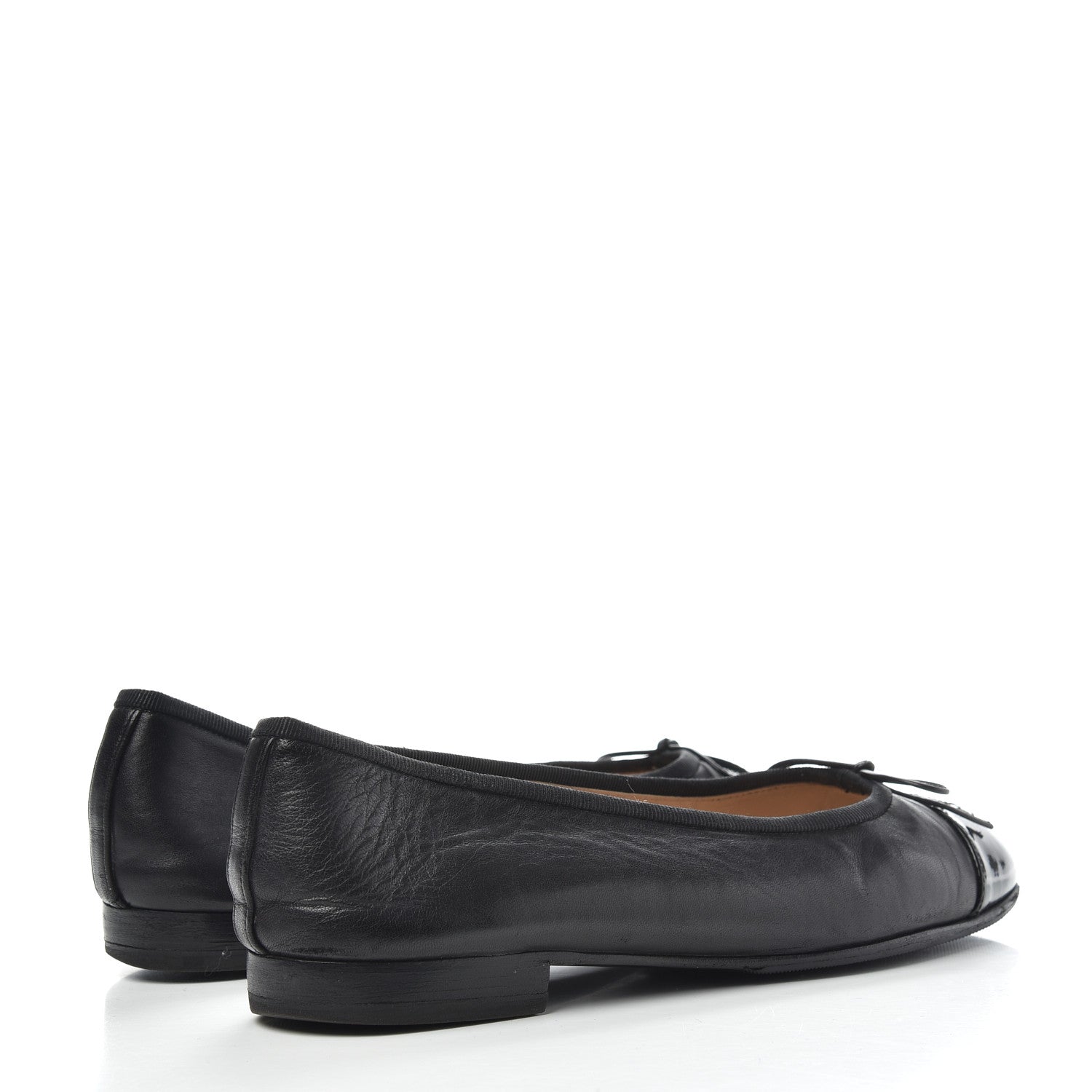 Chanel Lambskin Patent Cap Toe Ballerina Flats 37.5 Black 4 of 10