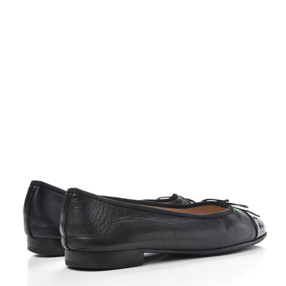 Chanel Lambskin Patent Cap Toe Ballerina Flats 37.5 Black 4 of 10