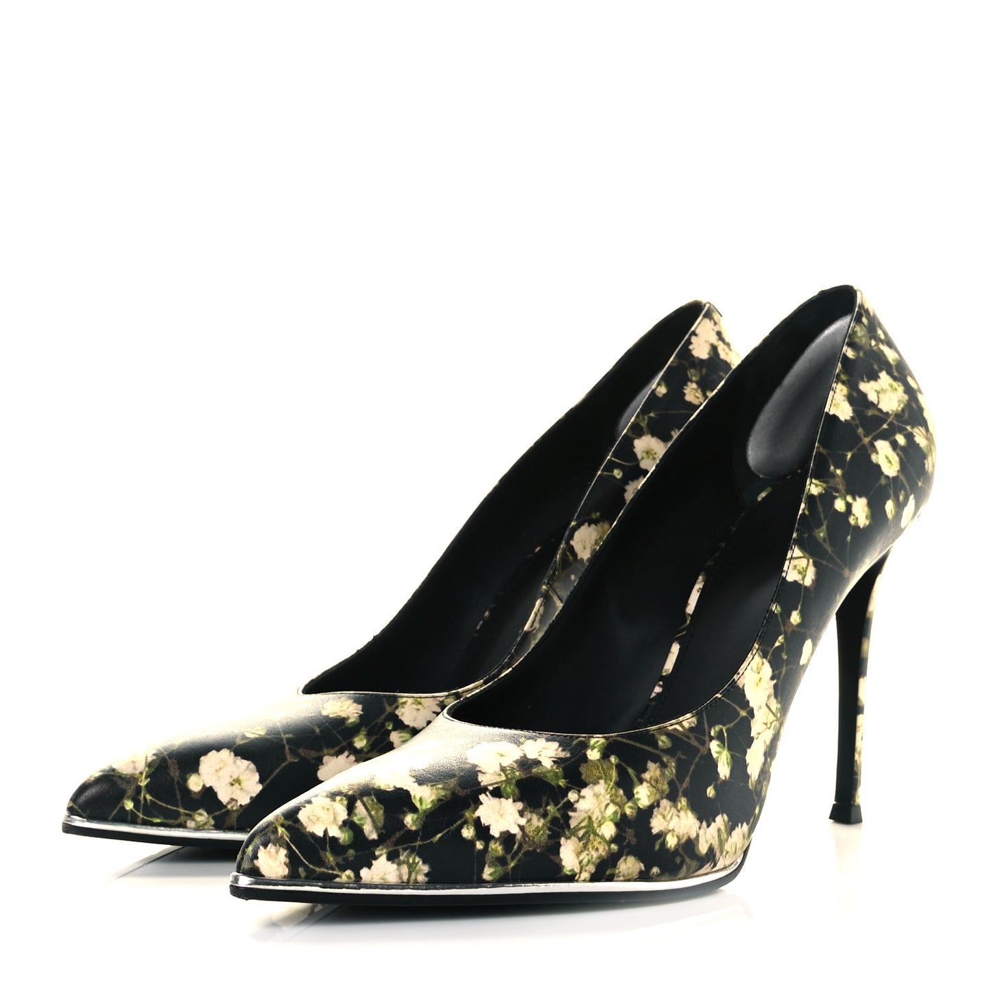 Calfskin Floral Print Pointed Toe Pumps 41.5 Black Multicolor