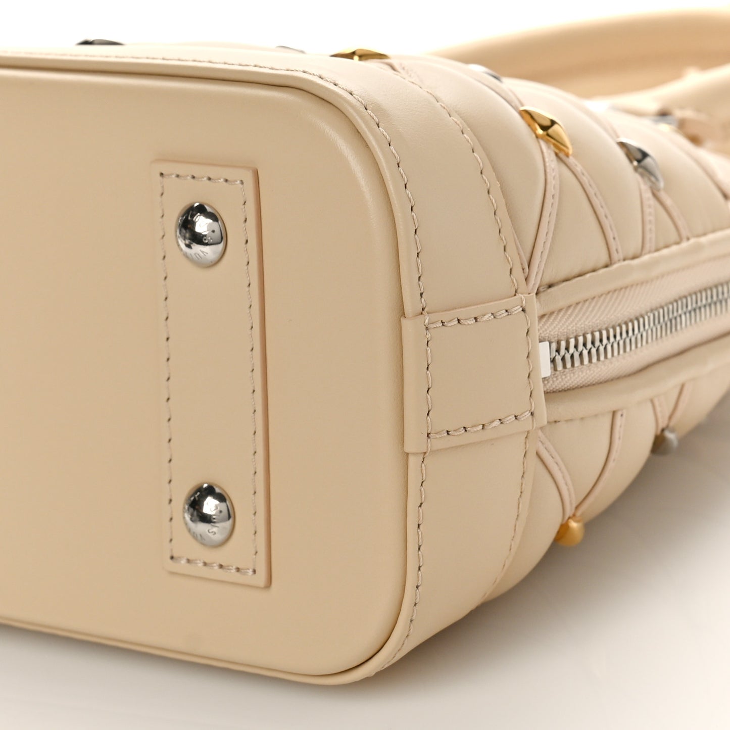 Lambskin Quilted Studded Alma BB Beige