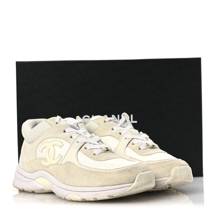 Chanel Suede Calfskin Fabric CC Sneakers 39 White 14 of 14