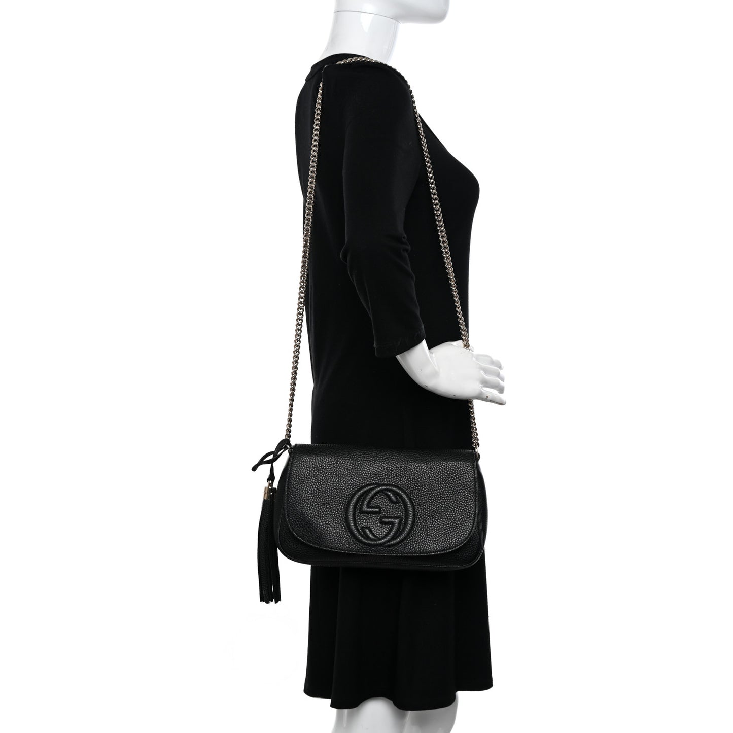 Pebbled Calfskin Medium Soho Flap Crossbody Black
