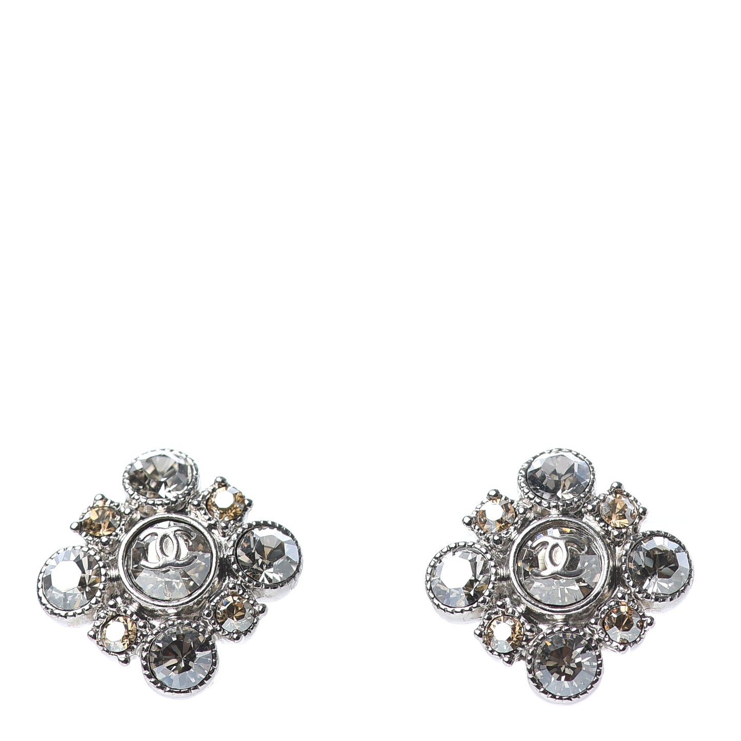 Crystal CC Flower Earrings Silver
