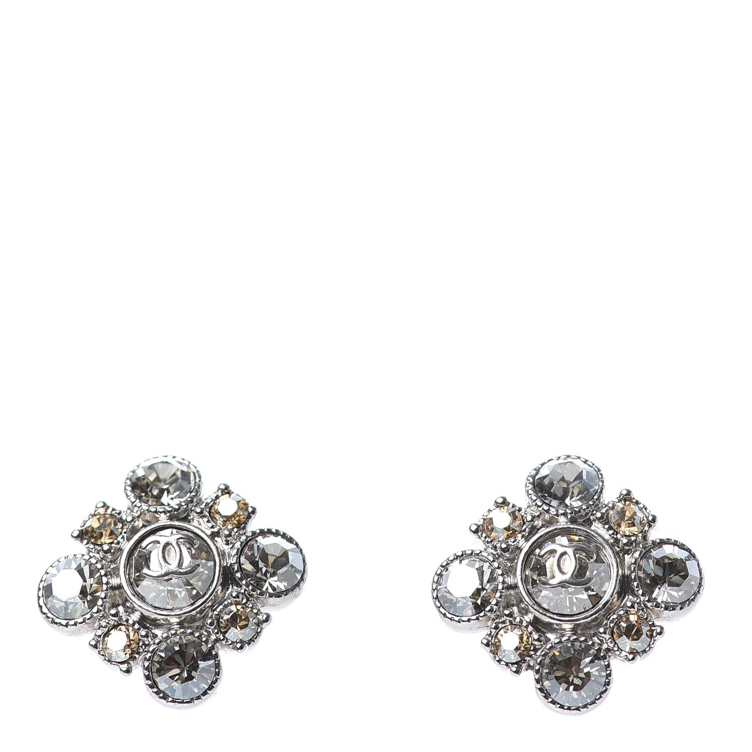 Chanel Crystal CC Flower Earrings Silver 1 of 4