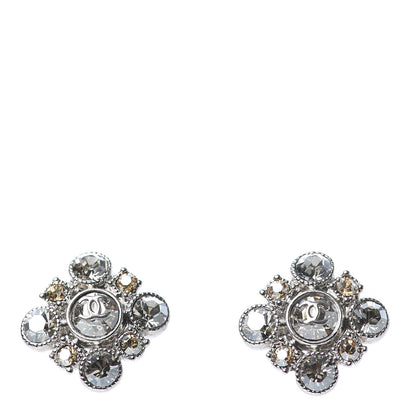 Chanel Crystal CC Flower Earrings Silver 1 of 4