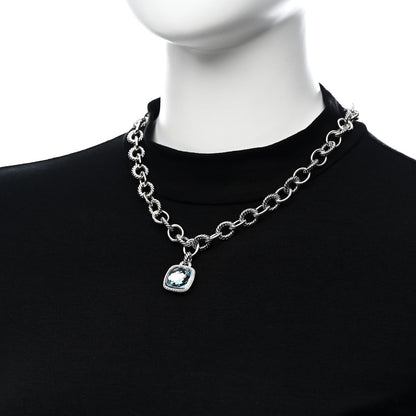 David Yurman Sterling Silver Blue Topaz Diamond 14mm Albion Pendant Cable Necklace 2 of 5
