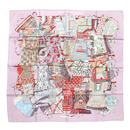 Hermes Silk Voyage En Etoffes Scarf 90 Rose Pale Saumon Jaune Pale 1 of 4
