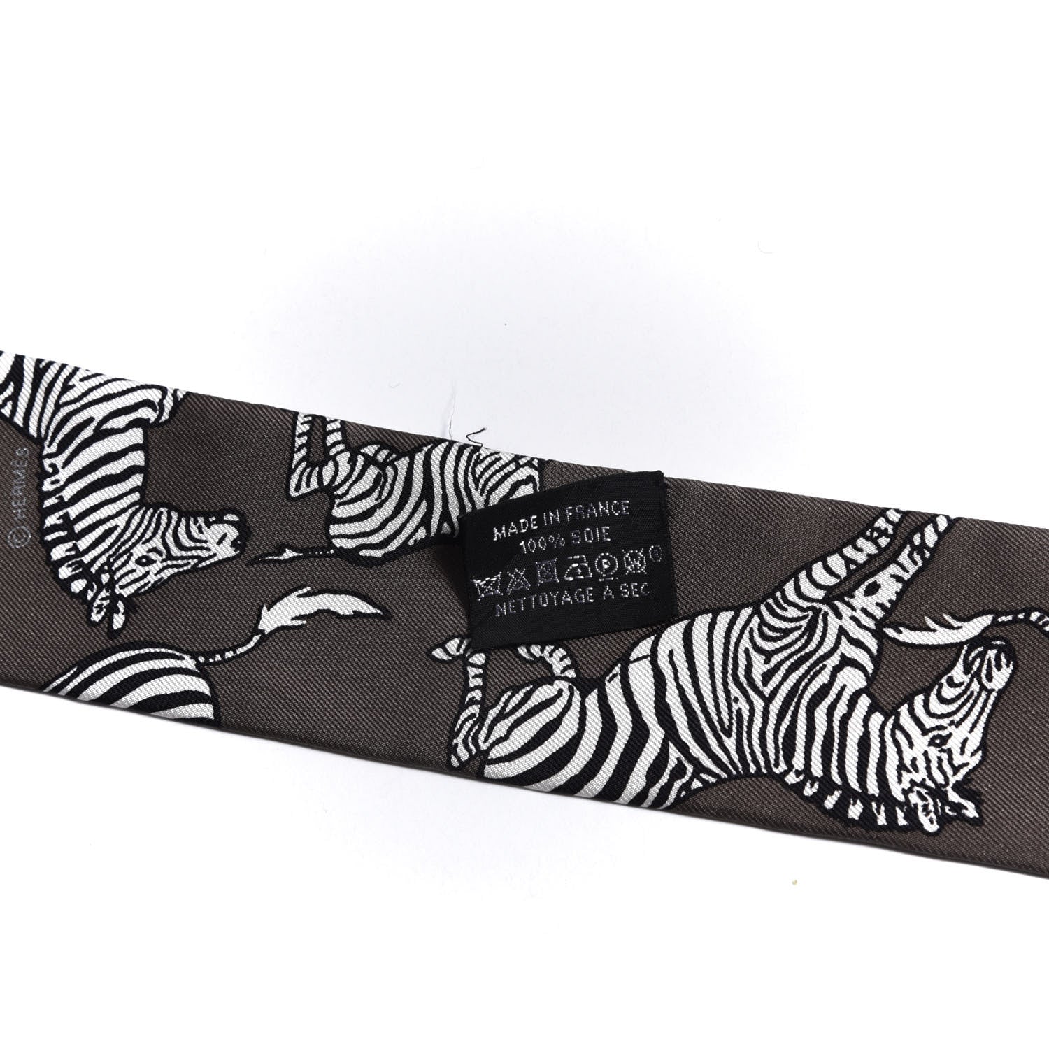 Hermes Silk Les Zebres Twilly Gris Taupe Black White 7 of 7