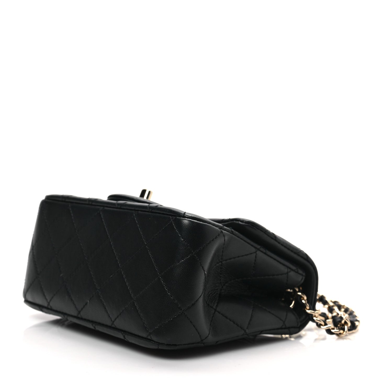 Lambskin Quilted Enamel Mini Pearl Crush Flap Black