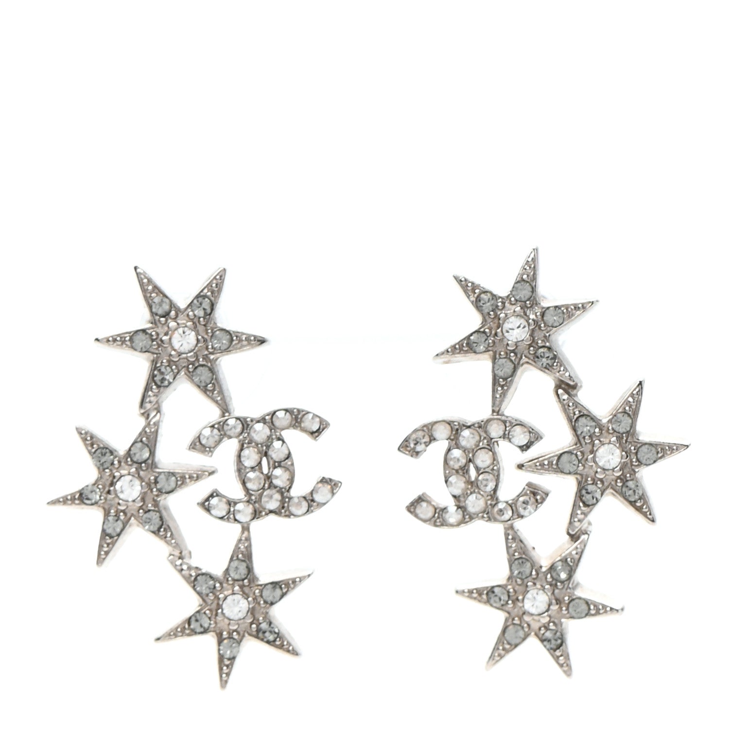 Chanel Crystal CC Star Earrings Silver 1 of 4