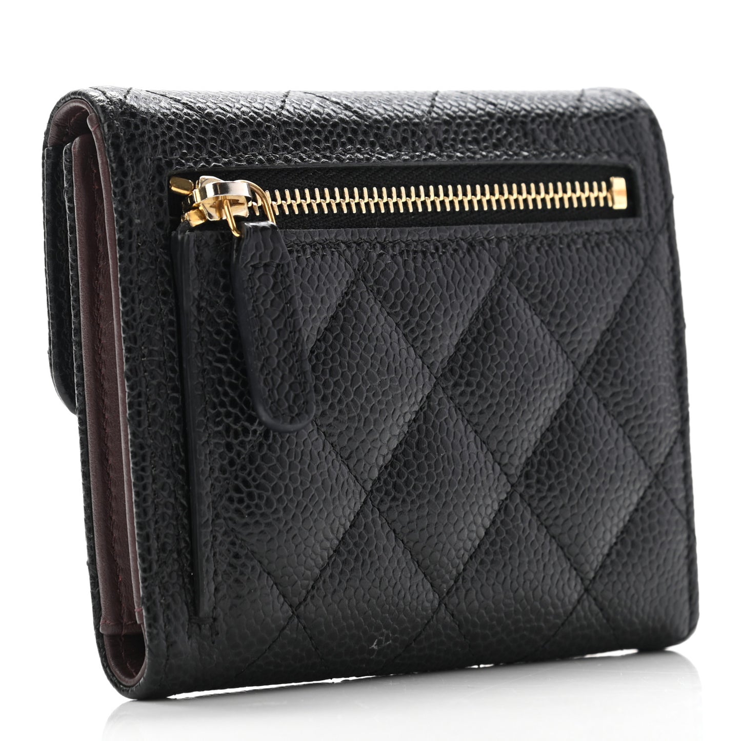 Caviar Quilted Compact Flap Wallet Black