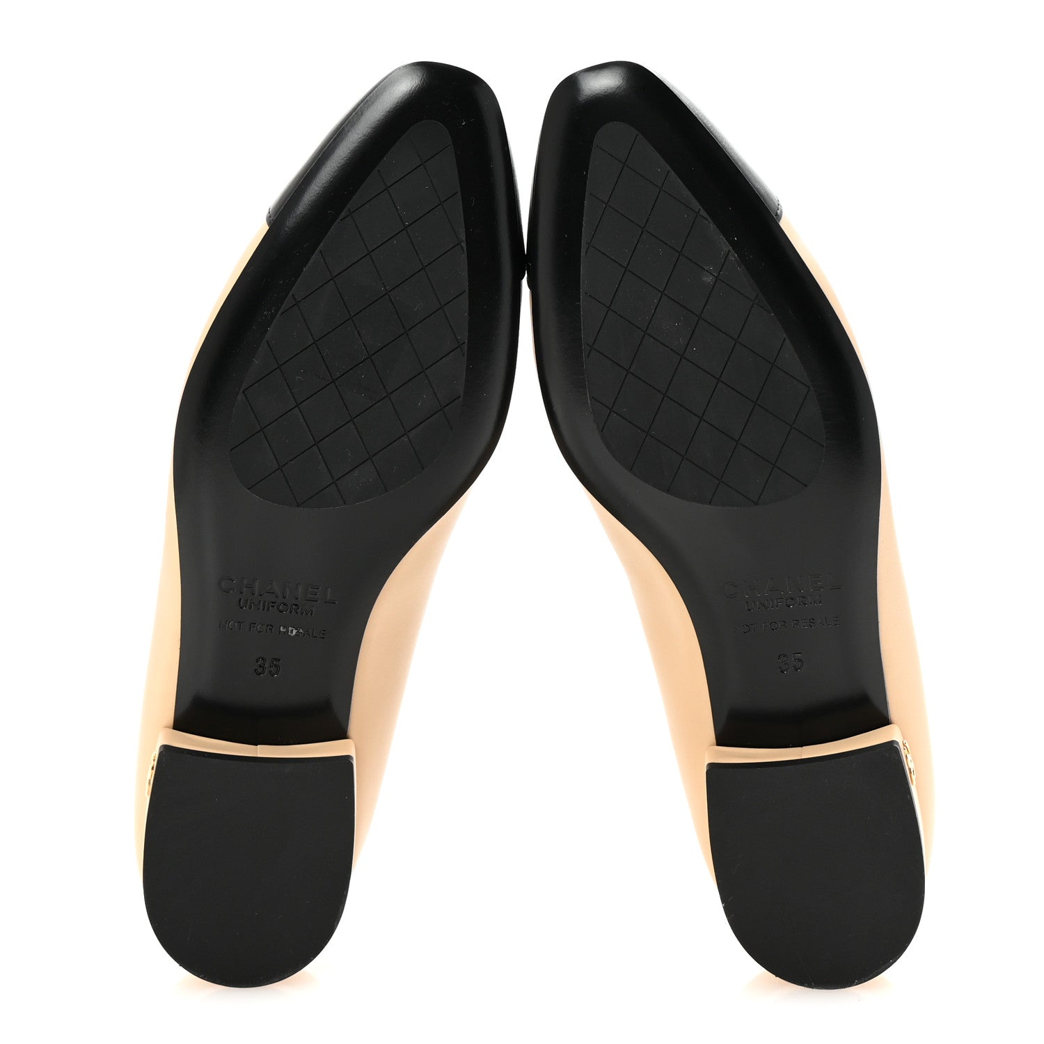Chanel Lambskin Cap Toe CC Uniform Ballerina Flats 35 Beige Black 6 of 10