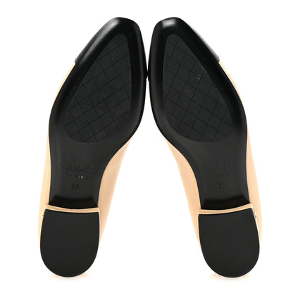 Chanel Lambskin Cap Toe CC Uniform Ballerina Flats 35 Beige Black 6 of 10