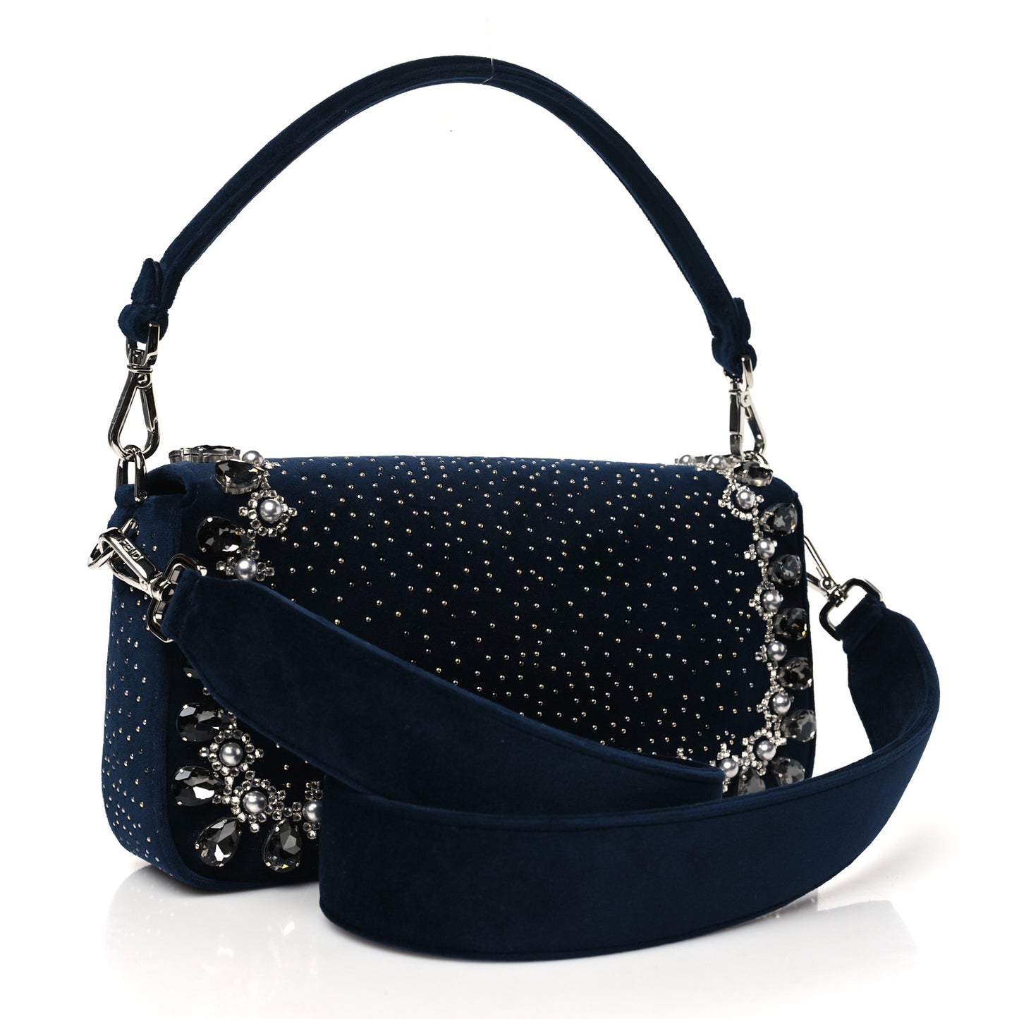 Velvet Crystal Embellished Baguette Midnight