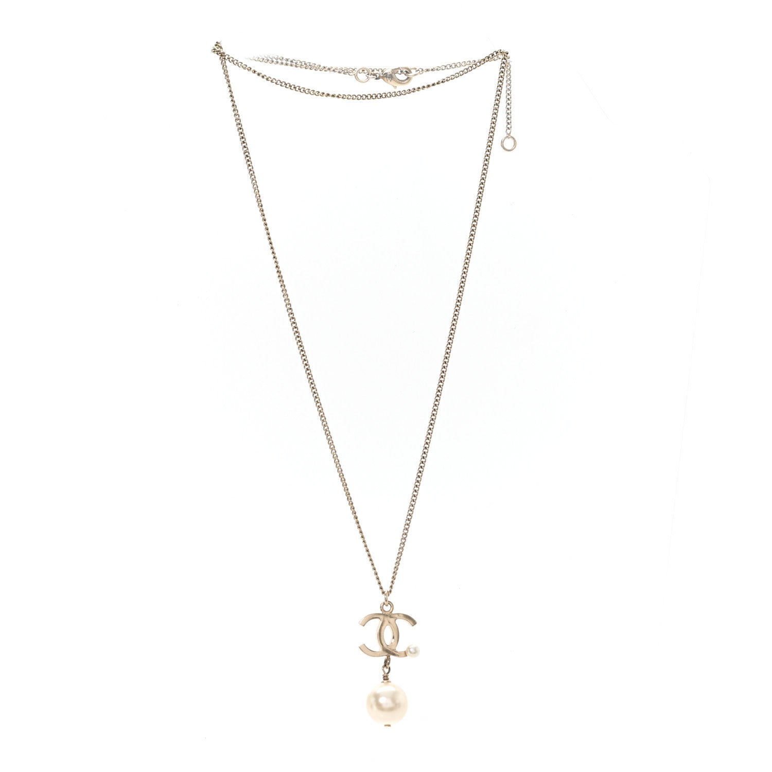 Chanel Metal Glitter Resin Pearl CC Drop Necklace Gold 3 of 4
