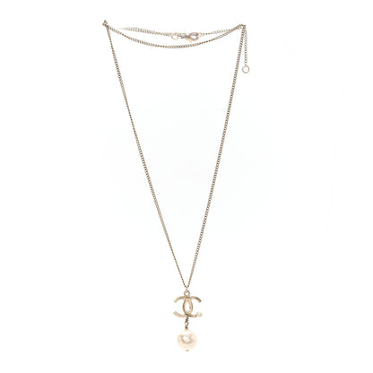 Chanel Metal Glitter Resin Pearl CC Drop Necklace Gold 3 of 4