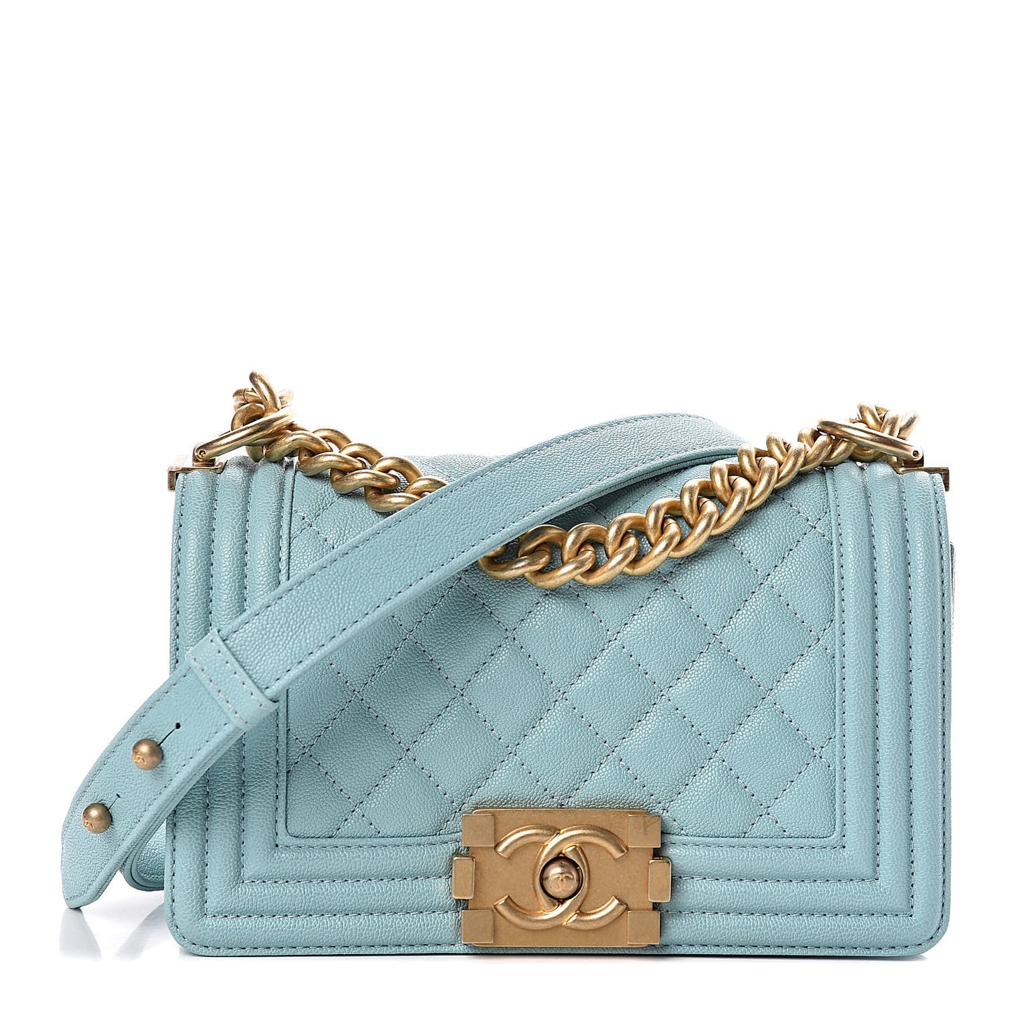 Caviar Quilted Small Boy Flap Light Blue