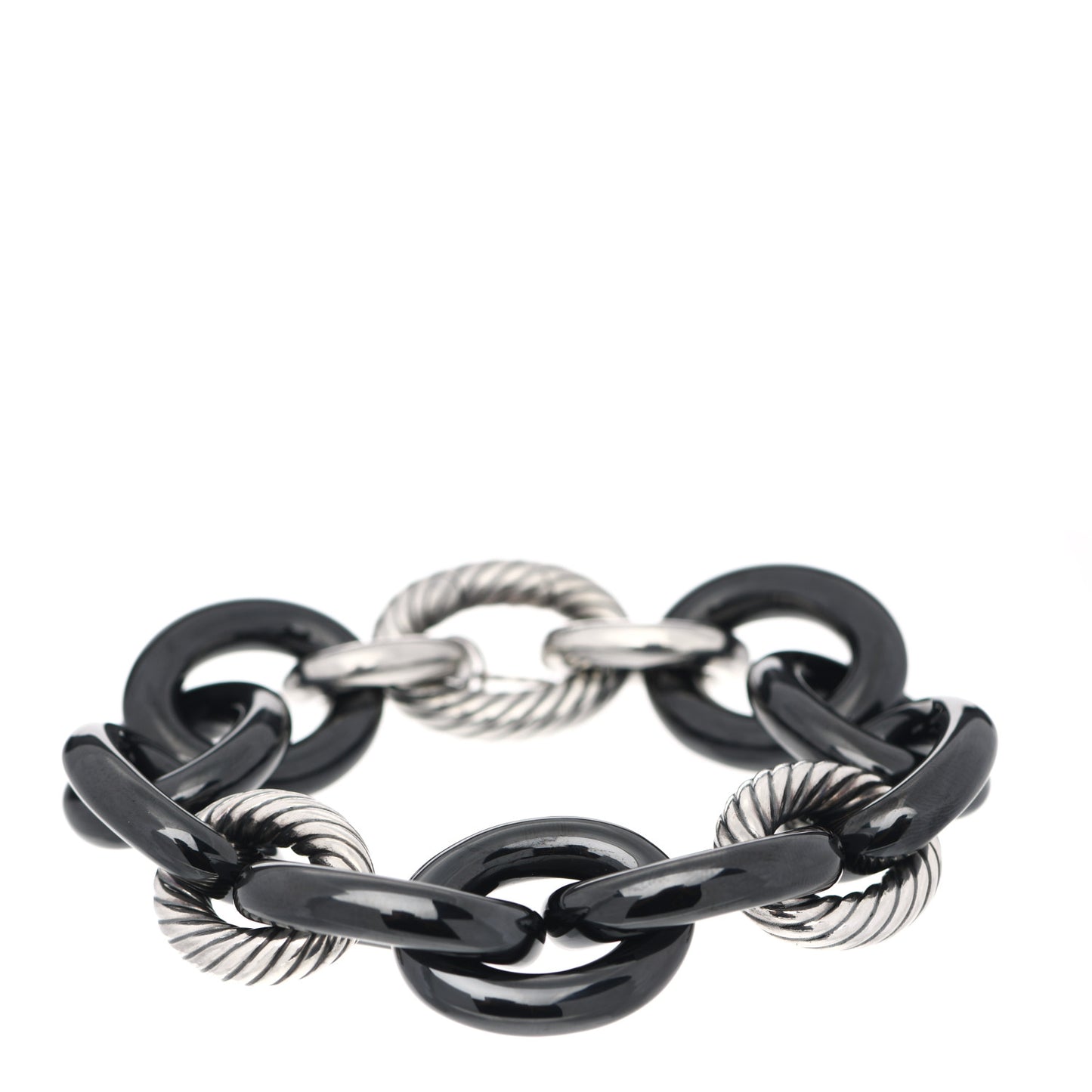 Sterling Silver Black Ceramic 17mm Extra Large Oval Link Bracelet