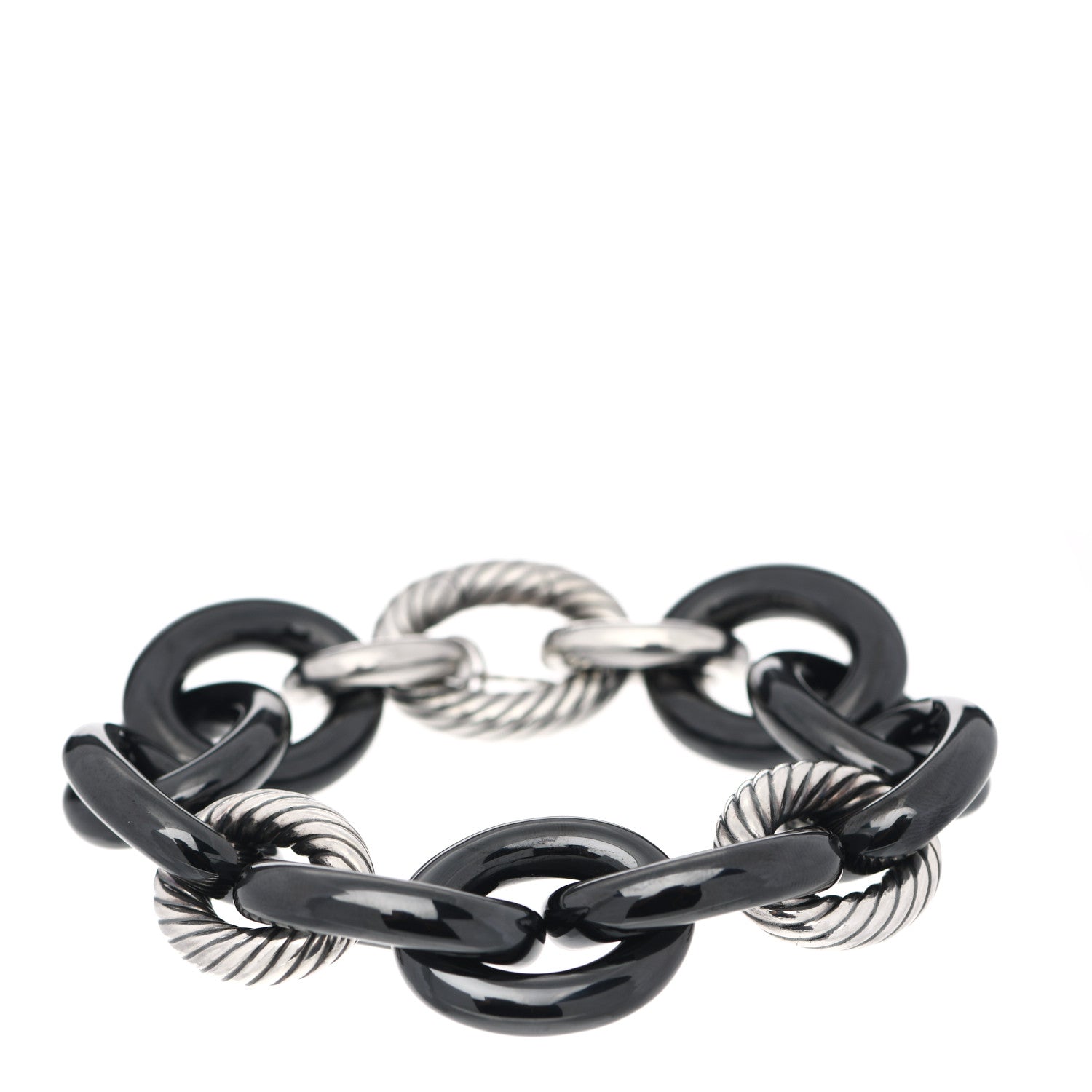 David Yurman Sterling Silver Black Ceramic 17mm Extra Large Oval Link Bracelet 1 of 3