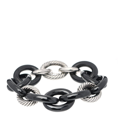 David Yurman Sterling Silver Black Ceramic 17mm Extra Large Oval Link Bracelet 1 of 3