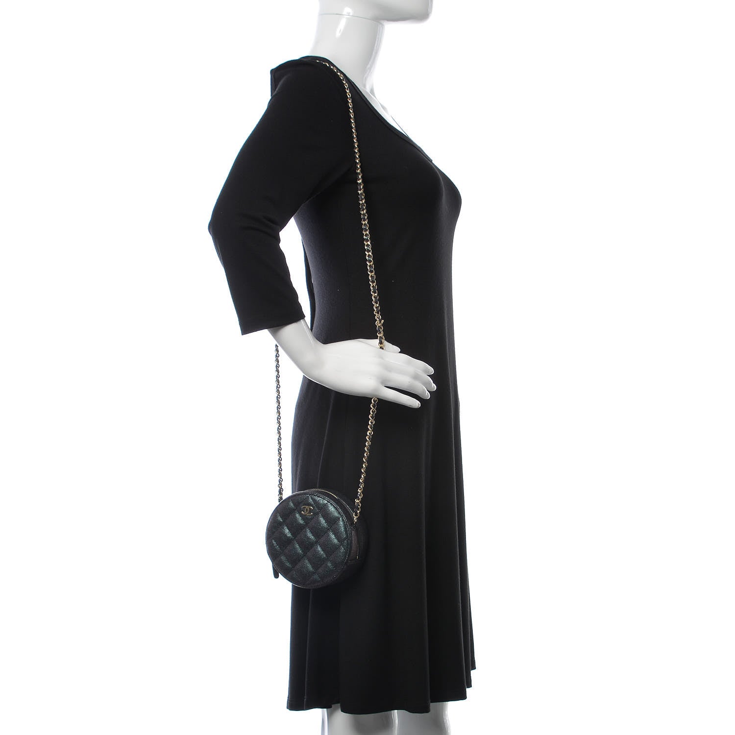 Chanel Iridescent Caviar Quilted Round Clutch With Chain Black 2 of 10