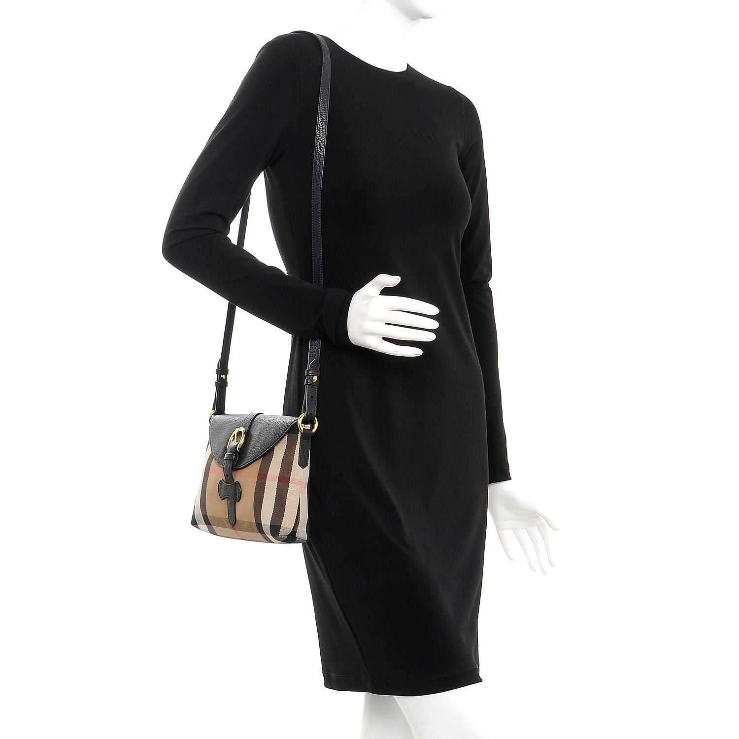 Burberry Horseshoe Calfskin House Check Small Milton Crossbody Bag Black 2 of 10