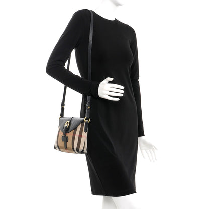 Burberry Horseshoe Calfskin House Check Small Milton Crossbody Bag Black 2 of 10