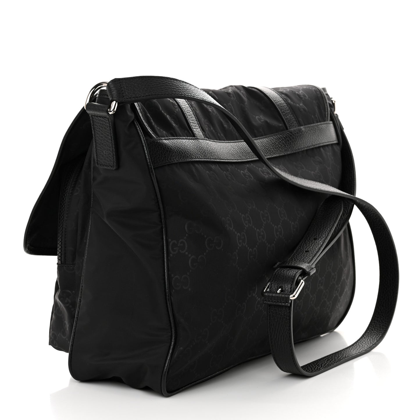 Nylon Monogram Double Buckle Flap Messenger Bag Black