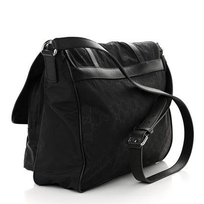 Gucci Nylon Monogram Double Buckle Flap Messenger Bag Black 3 of 10
