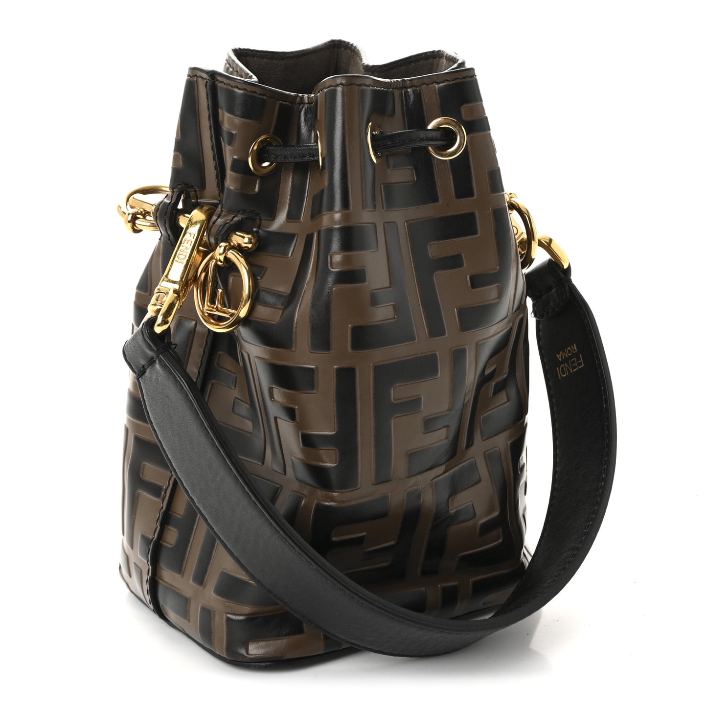 Vitello Liberty F is Fendi Bi-Color FF 1974 Embossed Mini Mon Tresor Bucket Bag Maya Black